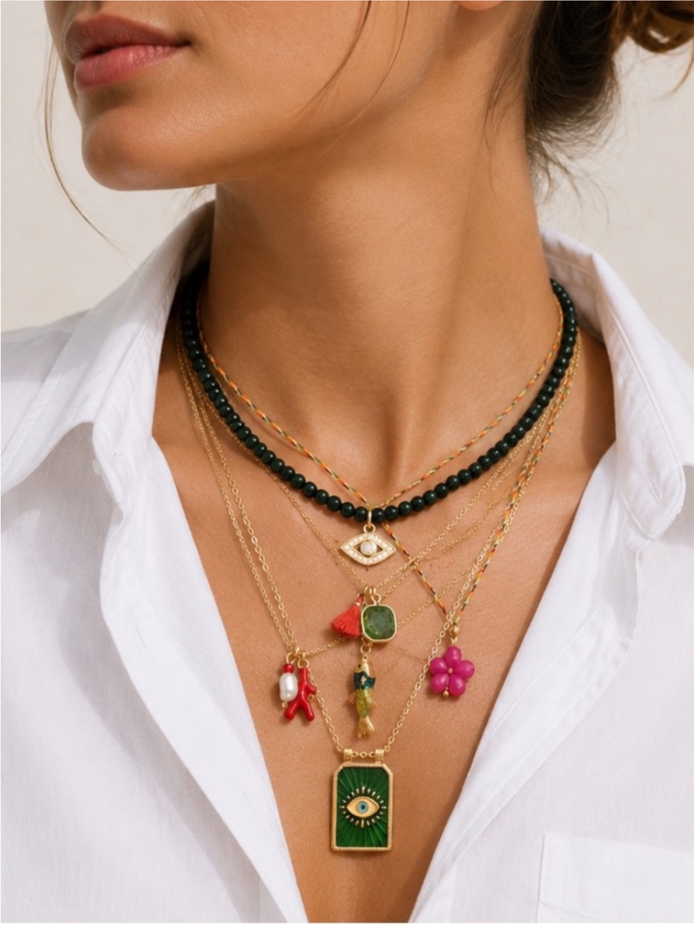 New! Preppy Colorful Evil Eye Necklace Stack Set NWOT 1071